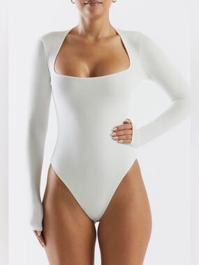 Squared Away Long Sleeve Thong Bodysuit